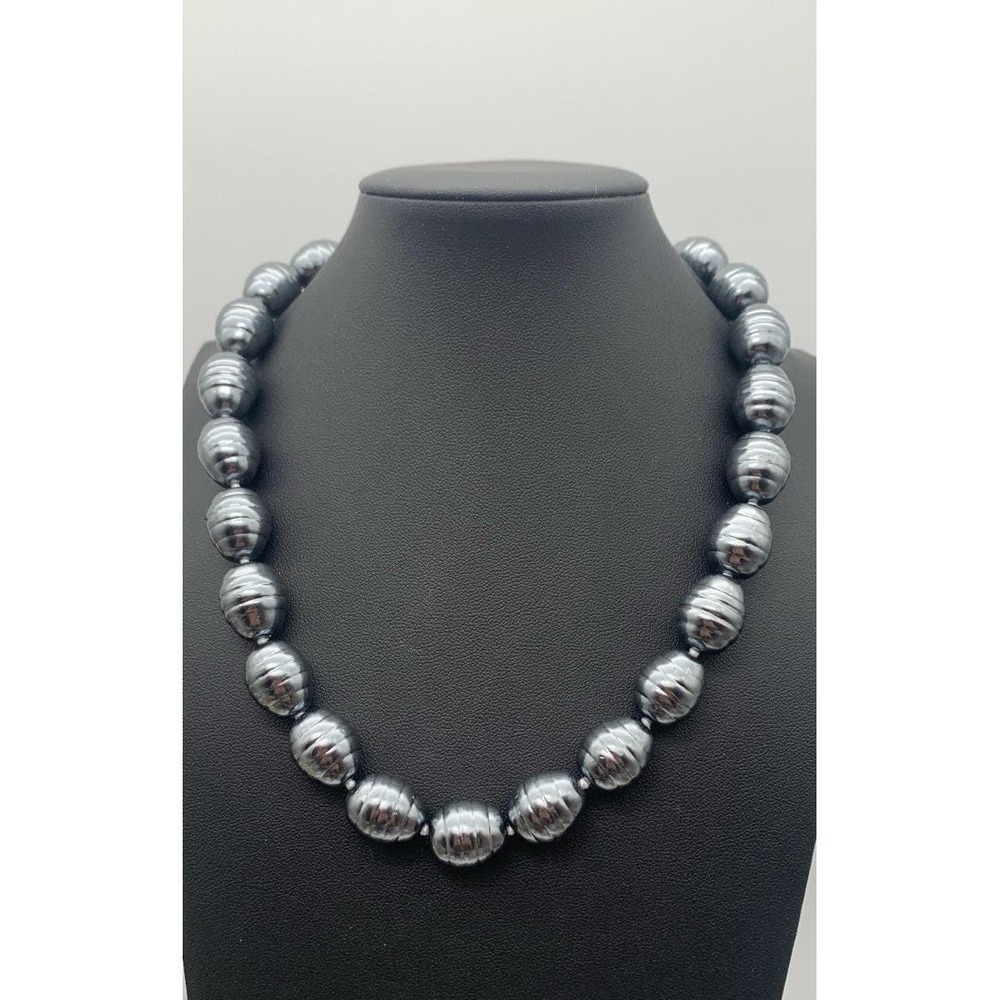 Vintage MC CN Hand Knotted Chunky Gray Faux Glass Pearl Choker Necklace 16"